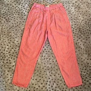 Anthropologie 100% Linen Pink Corral Stripe Beach Pants Small
